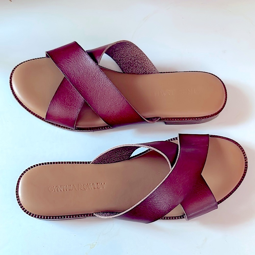 Cynthia Rowley Libra Cognac Criss Cross Slide Sandals 7.5